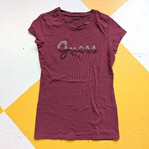Y2K Bedazzled Guess Tiny Tee T-Shirt Maroon Baby T Short Sleeve